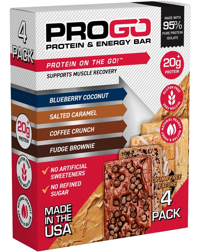ProGo Protein Bars, Lavsukker, Høj Protein Snacks (Op til 21g) - 95% Ren isolering for hurtigere muskelvækst & Inddrivelse, Lav kalorie, Sødet w / Peanut Butter & Raw Honey (4-greve, Starter Pack)