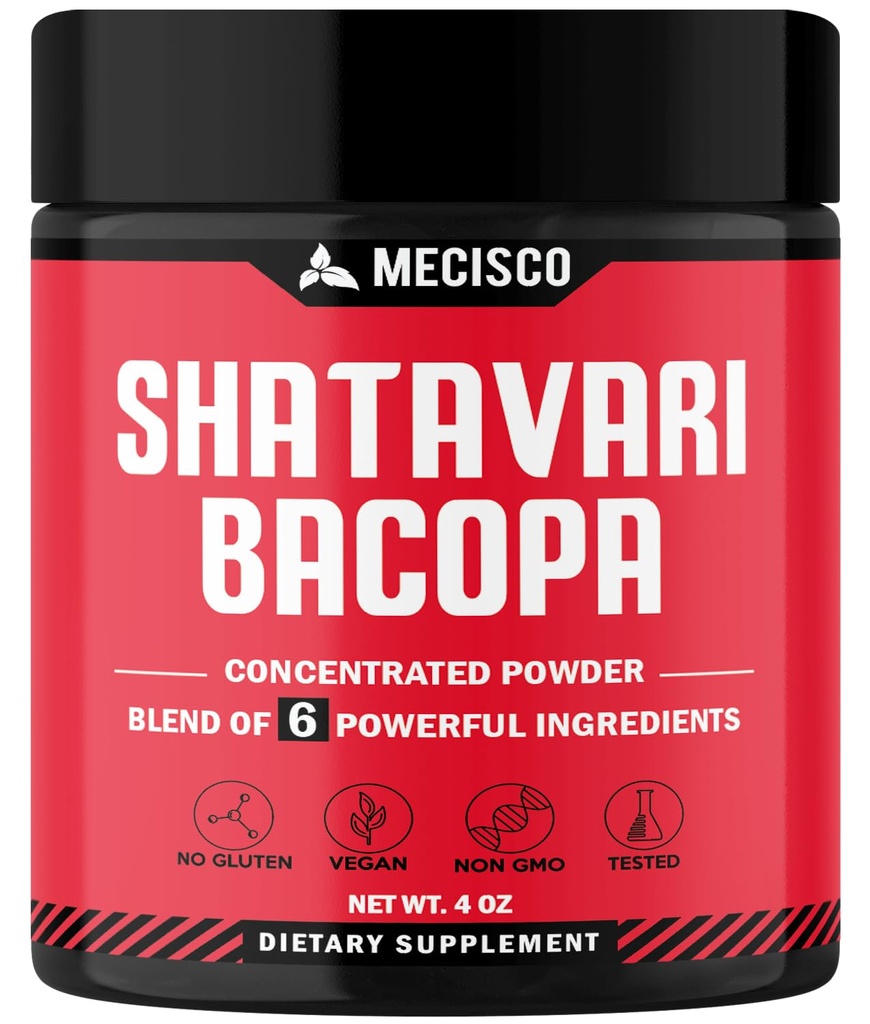 6in1 Shatavari Powder Organic - Blended with Shatavari Root, Bacopa Monnieri, Ashwagandha Root, Vitex Berry, Fenugreek & Black Pepper - Understøtter foryngelse, fremmer energi & Vitality - 4 Oz
