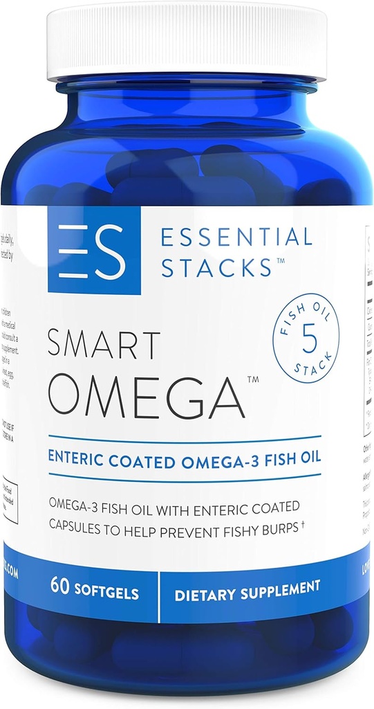 Væsentlige stakke Smart Omega 3 - Burpless Fish Oil - 1400mg EPA DHA Per Serving, Enteric Overtrukket (60 kapsler)