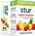 Stur Electrolytes Powder Hydration Pakker Budding- 124; Frugt Punch Budding- 124; Sukker Free Water Flavour Pakker til Workout Inddrivelse Budding- 124; Høje Antioxidanter & B Vitamin Budding- 124; Keto, Vegan, Non- GMO, Paleo, 96 Pakker