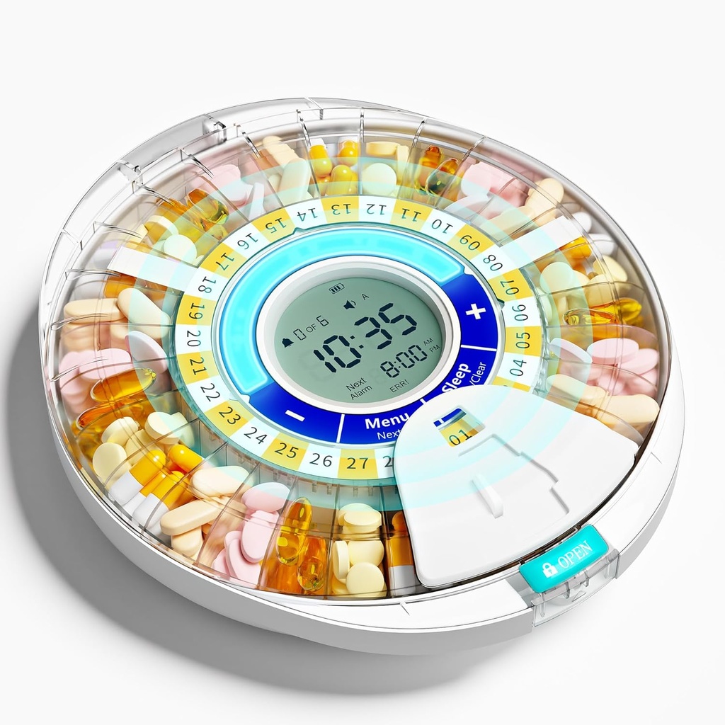 Opgraderet automatisk pilledispenser til ældre med Alarm: Smart pilledispenser maskine med 28-Slot, Mix- Proof Tech & XL LCD, Forbedret holdbarhed for daglig medicin management