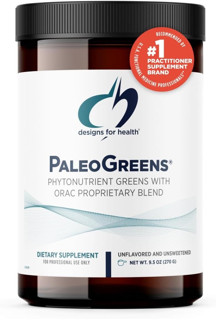 Design for sundhed PaleoGreens - Over 90% Organic Super Green Shake Powder med grøntsager, bær, enzymer + antioxidanter - Non- GMO Drink Mix, Unflavored + Usødet (30 Servere / 270g)