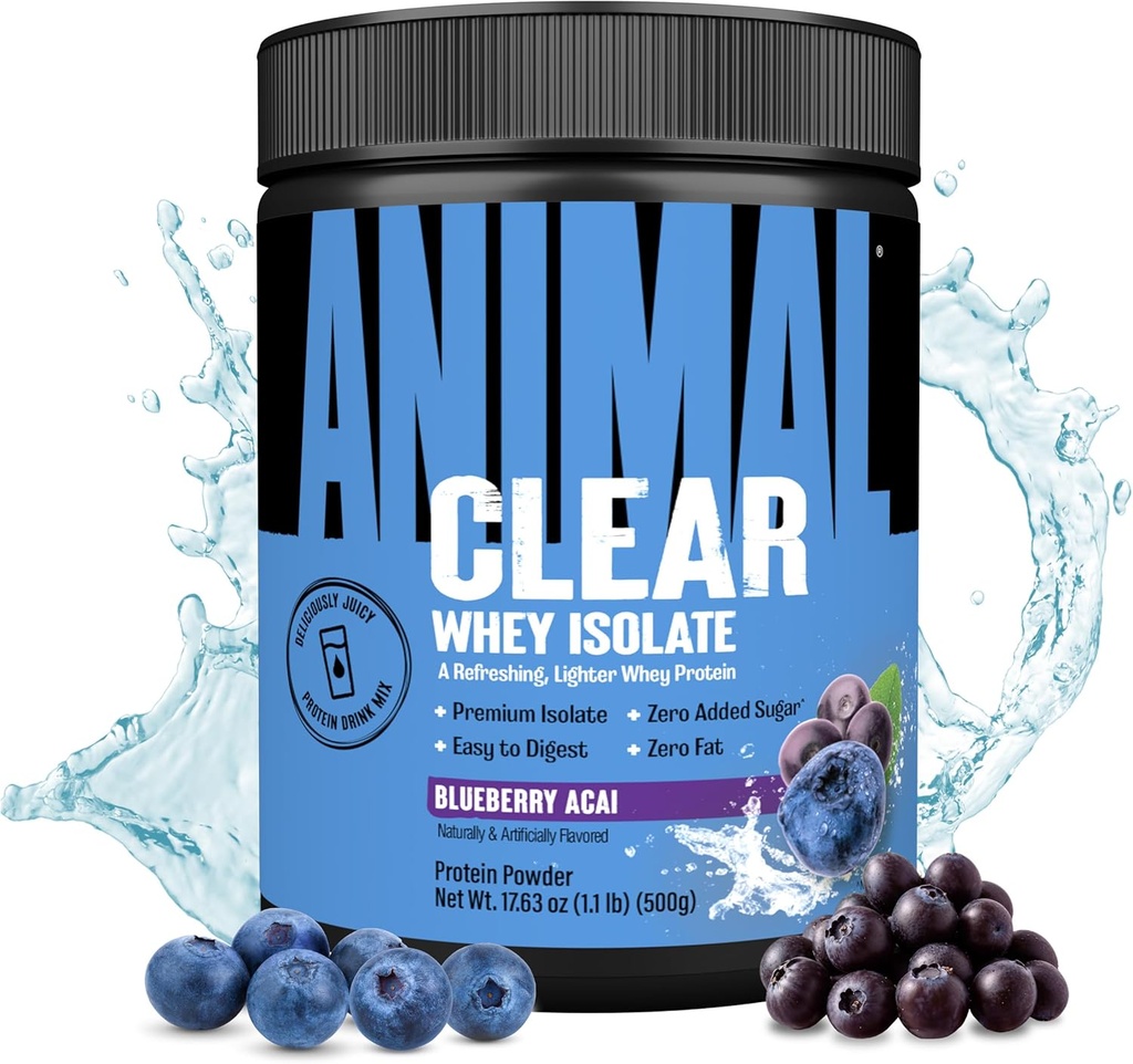 Clear Whey Isolate Protein Powder - Nem at Digest og Mix, 5g BCAA, Delicely Juicy, Forfriskning Anytime Drink til mænd og kvinder, Blåbær Acai 125g (5 Servere)