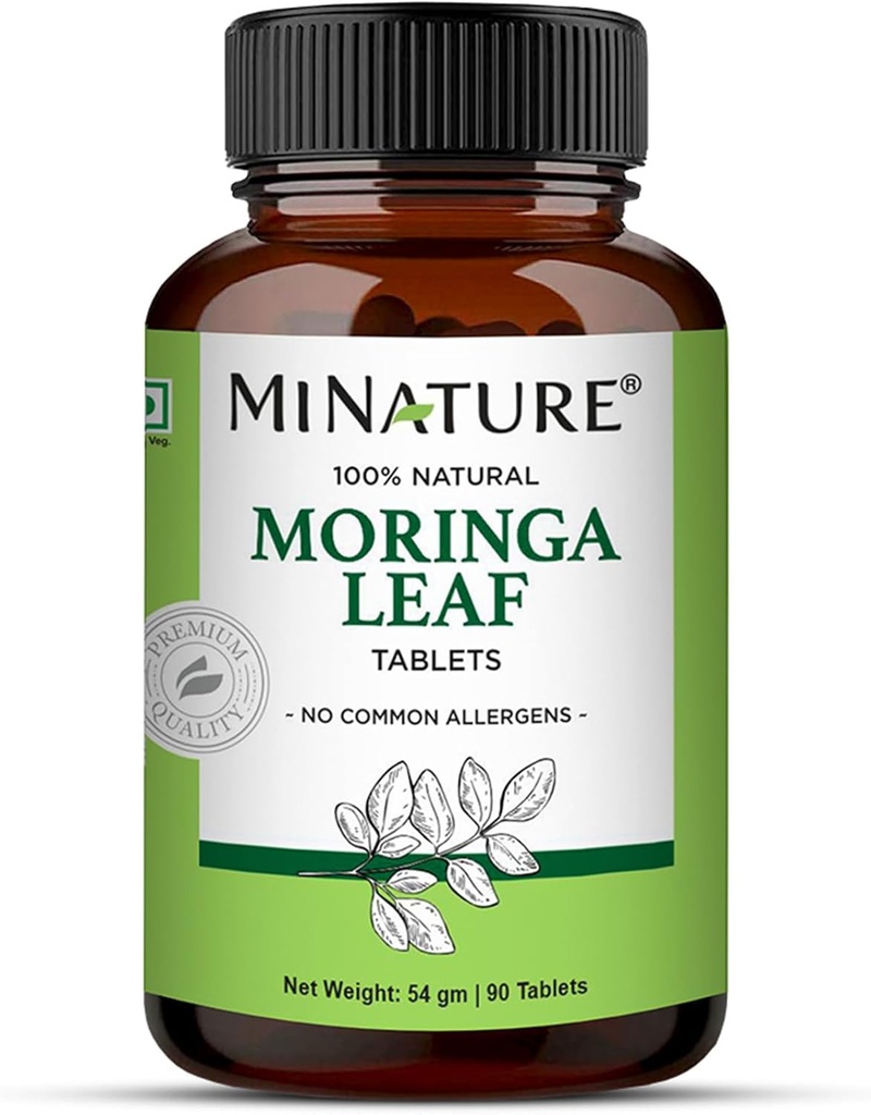 Moringa Leaf Tablets - 90 tabletter, 1000 mg • 124; af mi Nature • 124; 100% Natural Moringa • 124; Antioxidant • 124; Moringa • Leaf • Pulver • 124; C-vitamin • 124; Vegan • 124; fra Indien