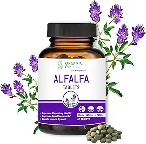 Alfalfa Medicago Sativa Tablets, 60 tabletter, Forbedrer respiratorisk sundhed og tarmbevægelser, Øger immunsystemet, Økologisk og Natural Medicago 124; Superfood supplement