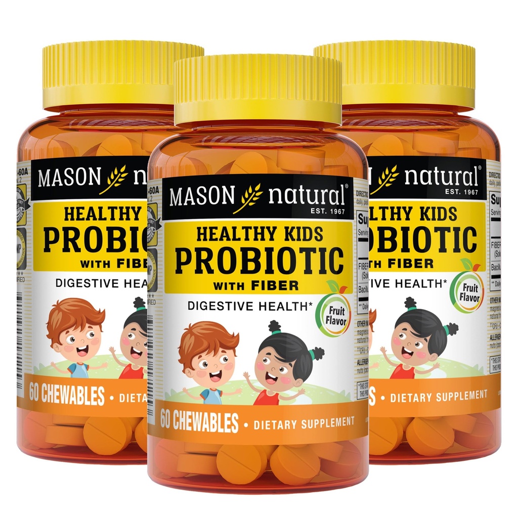 MASON NATURAL Sunde Kids Probiotisk med Fiber - Sund fordøjelsesfunktion, Forbedret Gut Sundhed, 60 Chewables (Pack of 3)