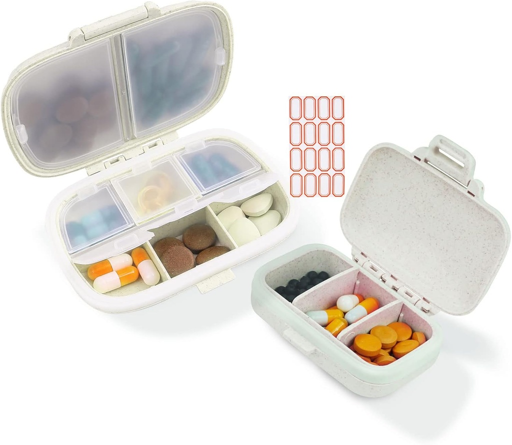 2 Pack Pill Organizer Box - Lille Pill Dispenser Home Travel Essentials Supplement Holder Portable Vitamin Case 8 Segment & 3 Segment Container Daglig medicin