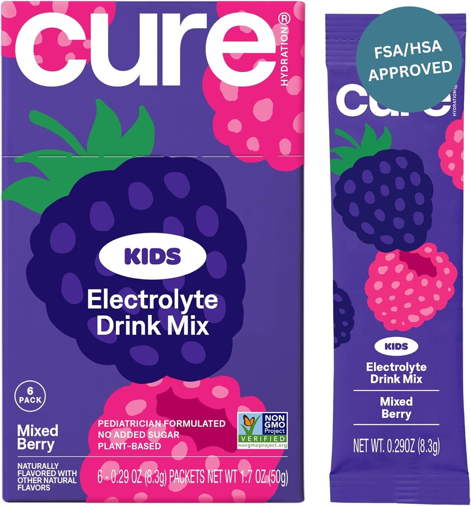 Cure Hydration - Kids Electrolyte Drink Mix 124; Plant- Based Pediatrician Formuleret Rehydration