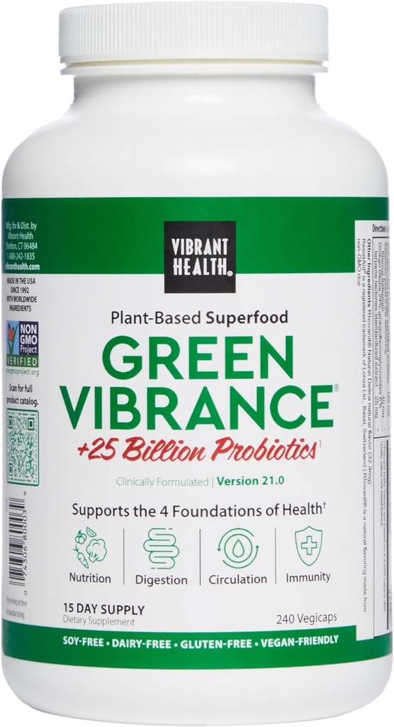 Vibrant Health, Green Vibrance, Vegansk Superfood Pills, 240 Greve (pakke med 1)
