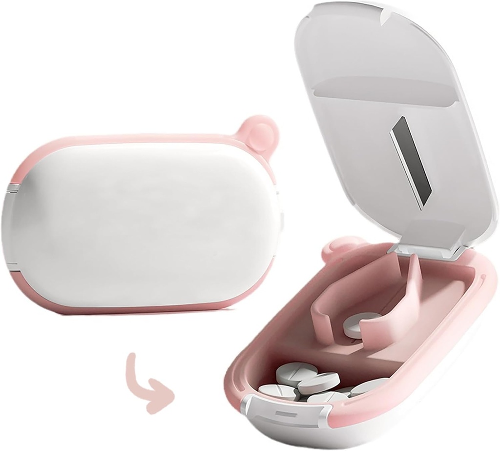 MURRI & MURRDI Lille Pill Cutter og Organizer til små eller store piller, Bærbar Medicin Cutter til Pocket Pung, Pill Holder Cutter til vitaminer, tabletter, Medicin, Pink
