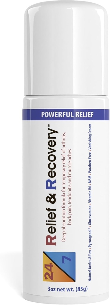 24 / 7 Relief & Recovery Smerte Relief Roll On - 3 Ounce - Muscle Pain Relief Cream, Fælles Smerte Relief, Bursitis Smerte Relief, Sciatica Smerte Relief, Smerte Relief for Feet, Tematisk Smerte Reliever