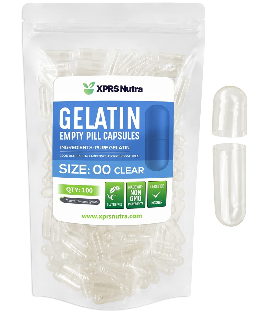 XPRS Nutra Størrelse 00 Tomme kapsler - 100 Tomme Tomme Gelatine kapsler - Piller gør det - Kapselfyld - Fyldelige Pille Gel Caps til Do- It- Yourself Kosttilskud