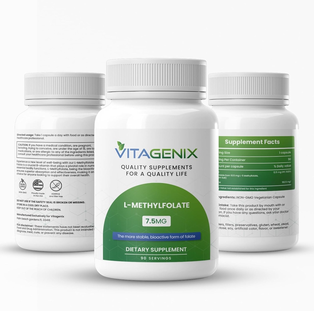 L- Methylfolat - optimeret og højtydende bioaktivt methylfolattilskud til mood & immunstøtte - Professionel styrke aktiv 5- MTHF form - 1 mg - kapsler (7, 5 Mg)