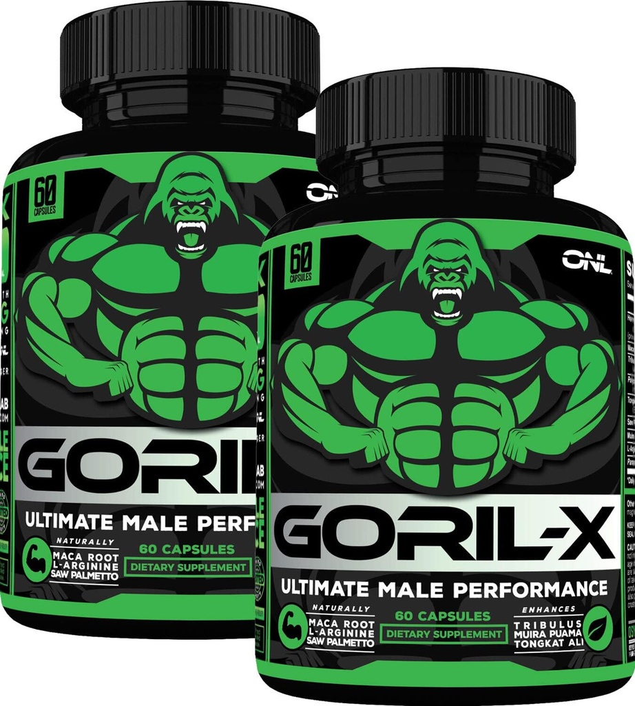 Testosteron Booster supplement til mænd - Goril X Workout Male Enhancing piller 1000mg - Øge størrelse, Styrke & energi - med Horny Geat Weed, Tongkat Ali & Tribulus Terrestris - 60 kapsler (2pk)