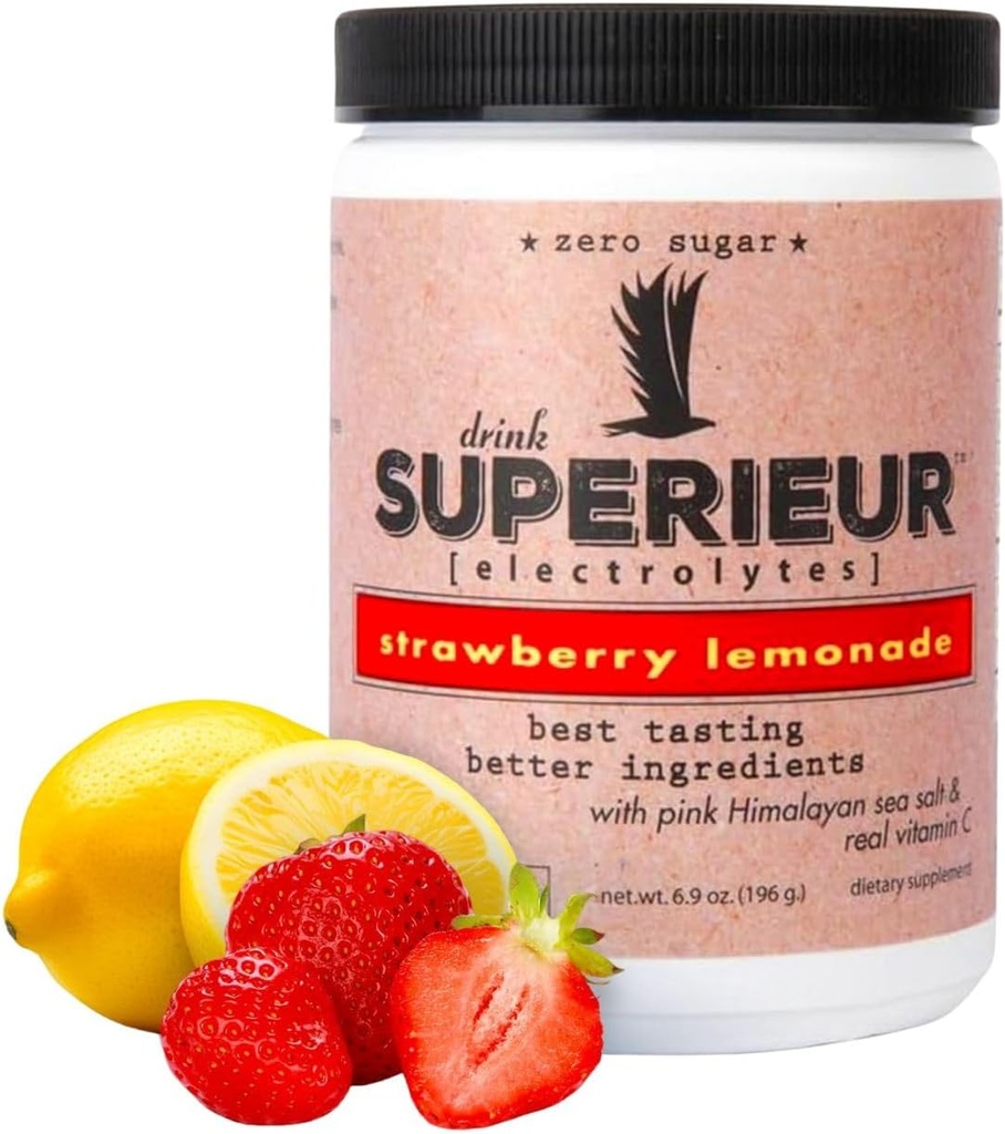 Superieur Electrolytes- Plant baseret Electrolyte Supplement w / Sea Minerals for Hydration & Recovery- Keto Friendly, Non- GMO, Zero Sugar, Vegan Sund Sports Drikke Powder- Strawberry Lemon (70 Serv)