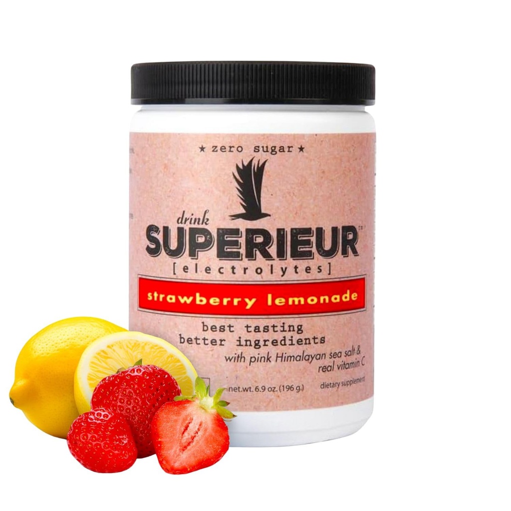 Superieur Electrolytes- Plant baseret Electrolyte Supplement w / Sea Minerals for Hydration & Recovery- Keto Friendly, Non- GMO, Zero Sugar, Vegan Sund Sports Drikke Powder- Strawberry Lemon (70 Serv)