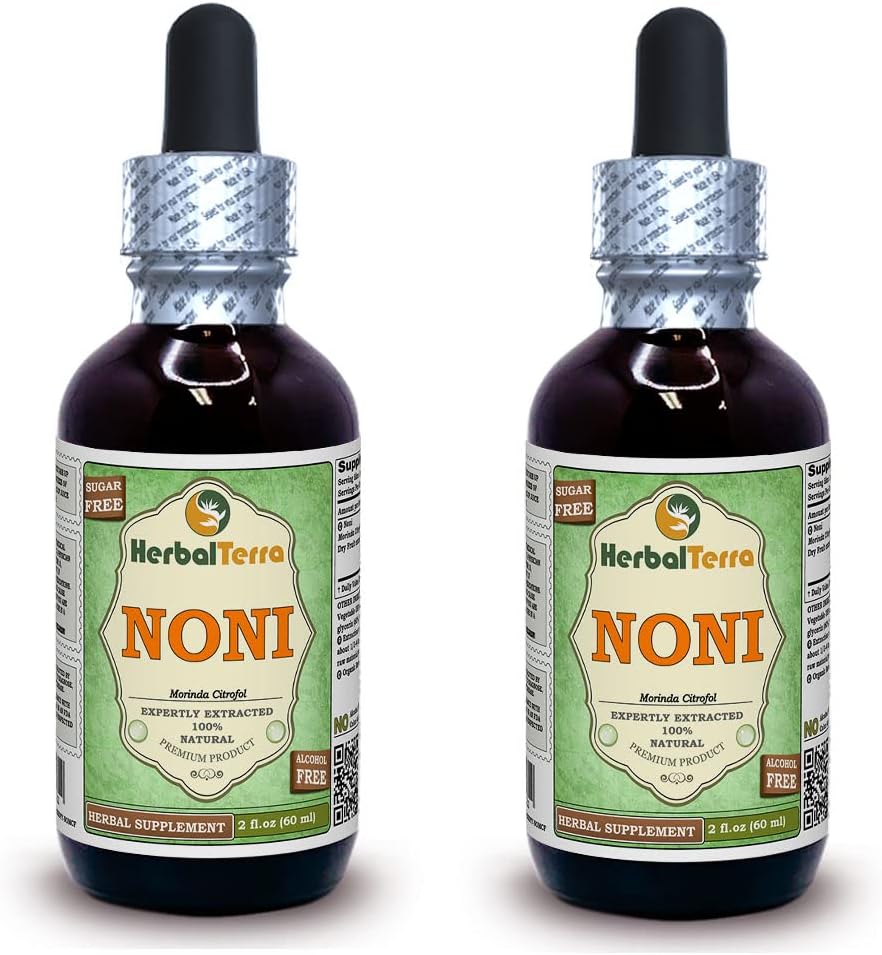 Noni (Morinda Citrofol) Glycerit, Økologisk Tørret Frugt Alkohol- Free Liquid Extract (Brand Name: HerbalTerra, Stolt Made in USA) 2x2 fl.oz (2x60 ml)