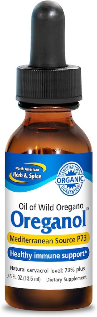 NORDAMERICAN HERB & SPICE Oreganol - 0,45 fl. oz. - Uforarbejdet, Wild, Organic Oregano Oil - Middelhavet Kilde P73 - Non- GMO - 194 Servering