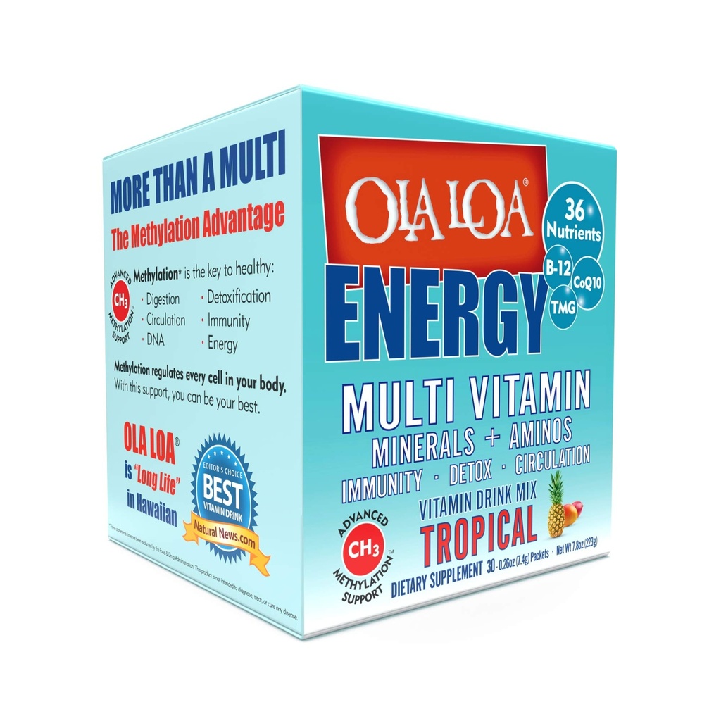 Ola Loa Energy Tropical Multi Vitamin Drikke Mix - Amino Energy Powder, Gluten Free, Detox, Dairy Free, Koffein Free - Drik dine vitaminer til Rigors of Daily Life - 30 Pakker (8.25oz)