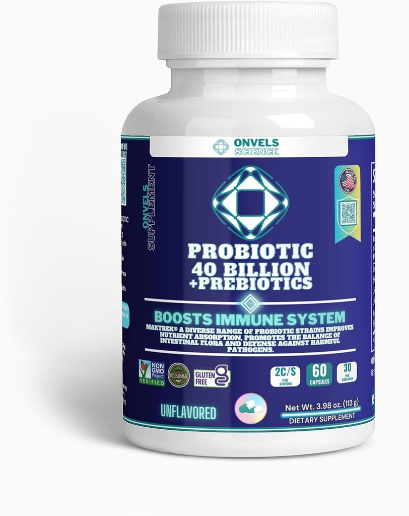 Probiotisk 40 Millioner + Prebiotika MAKTREK ® - 124; Boost immunfunktion & Gut sundhed, BOOSTS immunsystem - understøtter lejlighedsvis obstipation, Diarré, Gas & Bloating - for kvinder og mænd