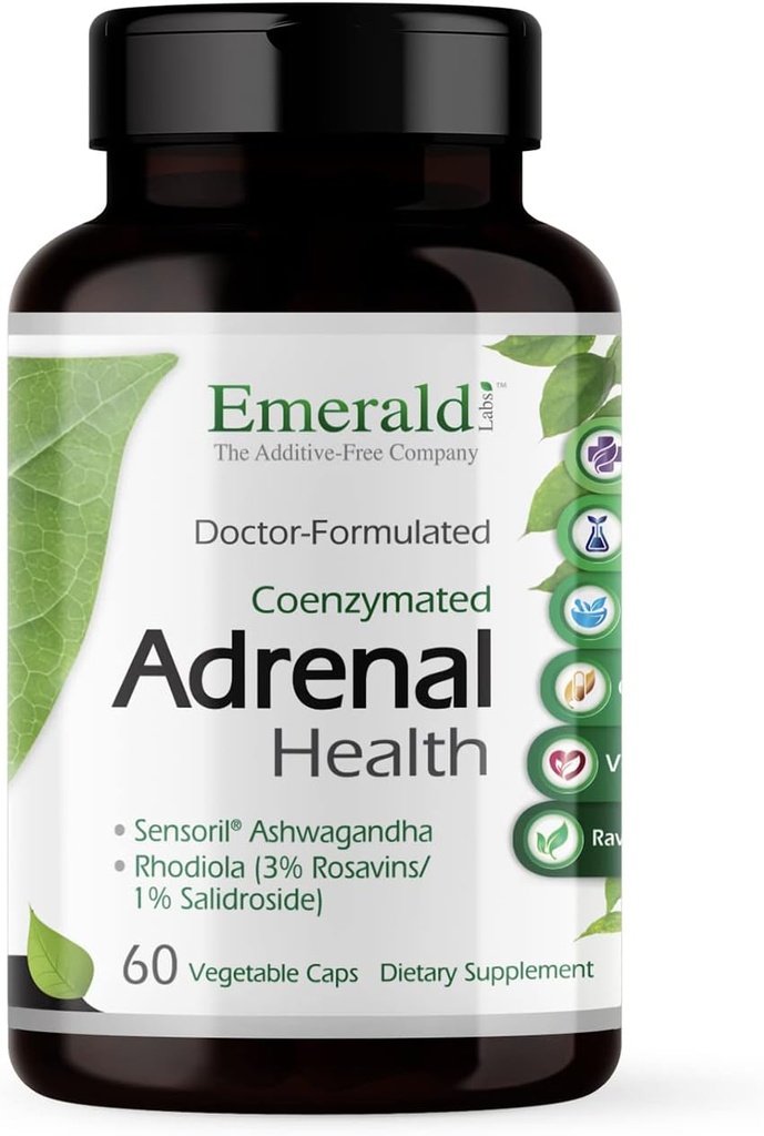 NØDVENDIG ETIKETTER Adrenal Health - Stress Relief, energistøtte & genoprettende søvn med Sensoril Ashwagandha, B Vitamin, Rhodiola & mere * - Glutenfri - 60 Vegetabilske kapsler (30-dages forsyning)