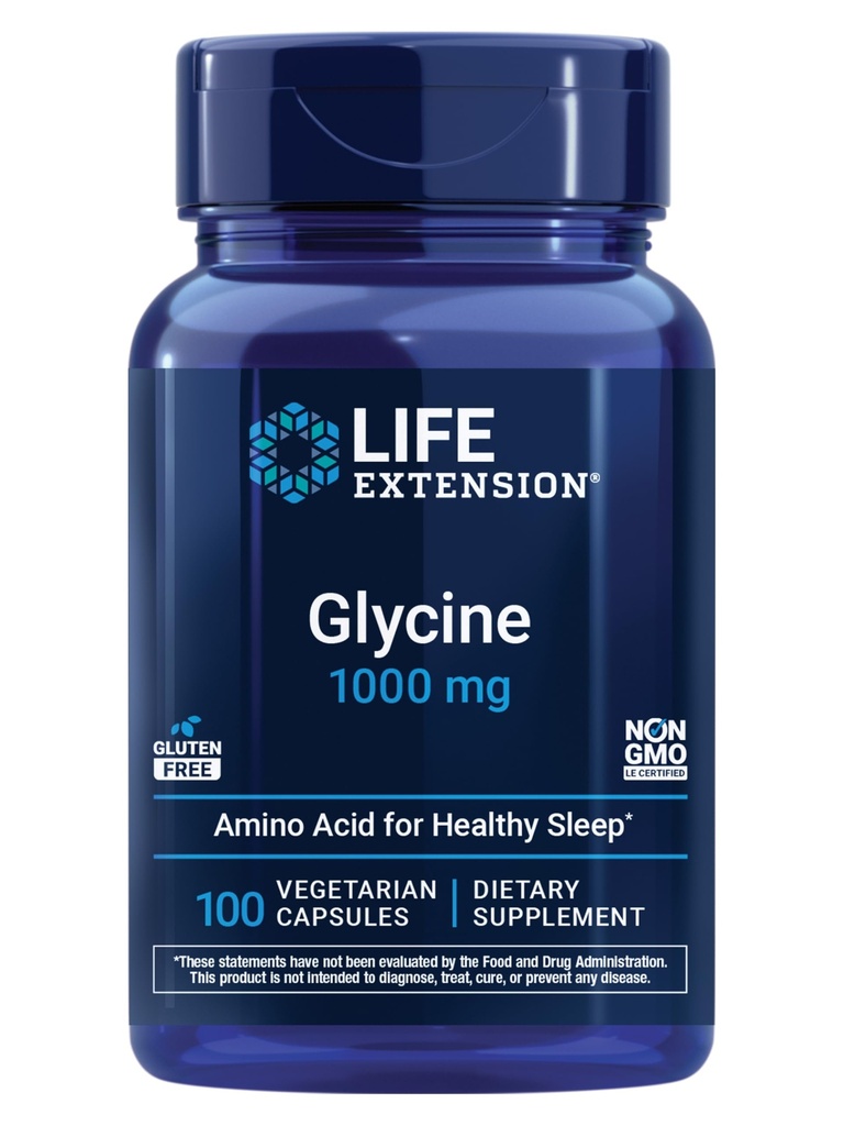 Life Extension Glycin, 1000 mg, Aminosyre, der fremmer sund søvn, Glutenfri, Non- GMO, Vegetar, 100 kapsler