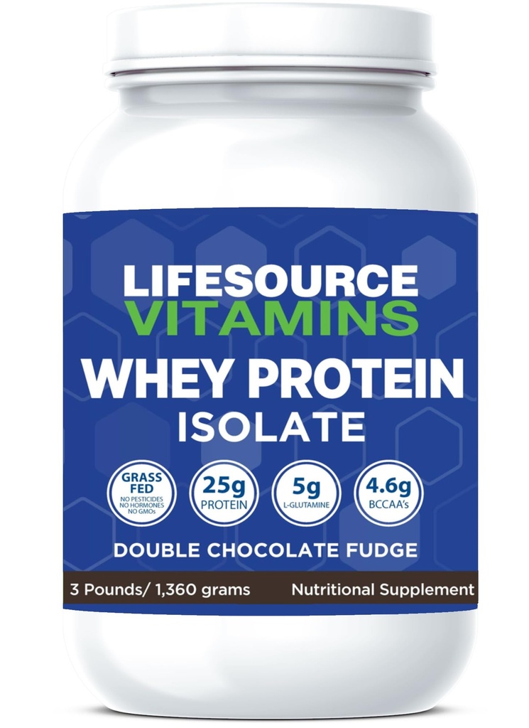 LifeSource Vitaminer 3 LB - US Dairy Cows Græs Fed Whey Protein Isolate - Dobbelt chokolade Fudge sødet w / Stevia - 3 LB Powder
