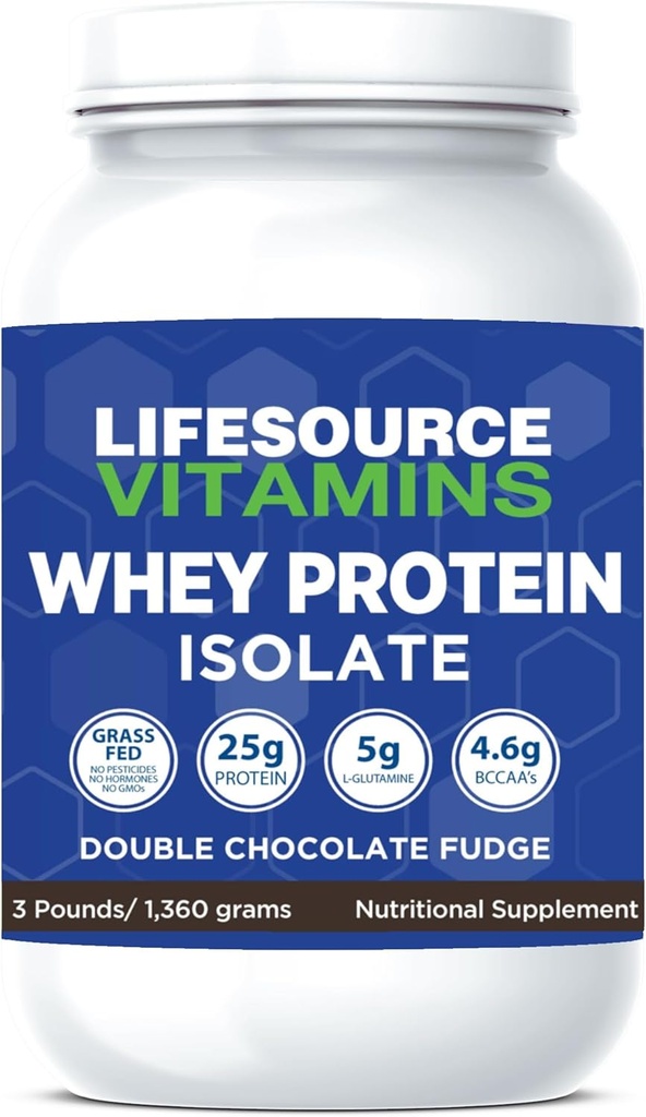 LifeSource Vitaminer 3 LB - US Dairy Cows Græs Fed Whey Protein Isolate - Dobbelt chokolade Fudge sødet w / Stevia - 3 LB Powder