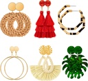 Ponpon 6-18 par øreringe til kvinder, letvægts sommer øreringe Straw øreringe Fashion geometriske statement Hoop Dangle Drop øreringe til kvinder