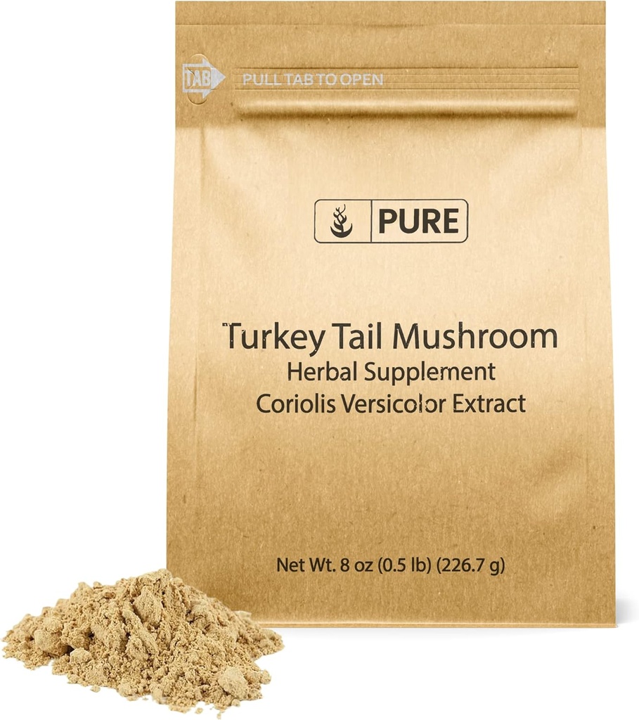 PURE ORIGINAL INGREDIENSER Tyrkiet Tail Mushroom (8oz) Trametes Versicolor, Coriolus Versicolor, Non- GMO