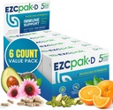 EZC Pak 5- Day immunsystem booster med Echinacea, C-vitamin, Zink & D-vitamin - Tændt immunforsvar supplement til voksne - Understøtter Immunitet, Easy Travel- Size Supplement Pack - (pakke med 6)