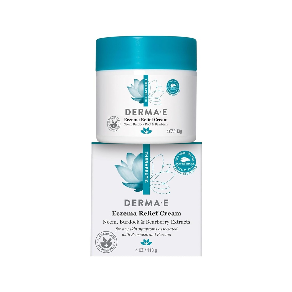 Derma E Eczema Relief Cream - All Natural Itch Relief - Lindrende, Relieves Flaky, Scale og tørre hud - Antioxidant- Rich Topical Eczema og Psoriasis Cream, 4oz