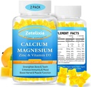Calcium Magnesium Zinkgummier til voksne og børn, 1000mg sukker fri Calciumcitrat supplement, høj absorption Magnesium glycinat gummier med vitamin D3 & K2 - ben & muskel & immunforsvar (2 Pack)