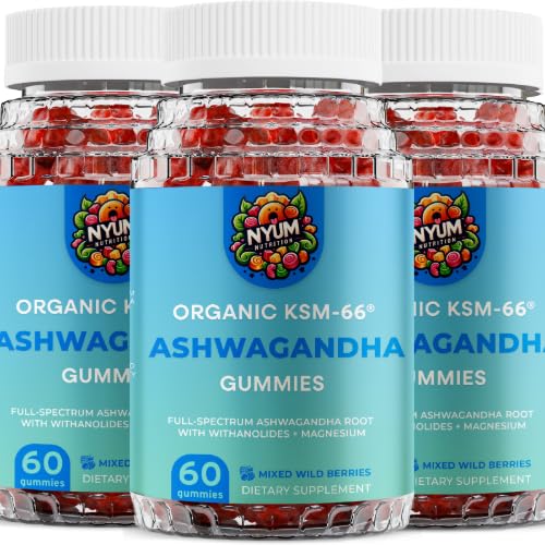 NYUM Nutrition ™ Organic KSM- 66 Ashwagandha Gummies, 3- Pack, Blandede Wild Berries