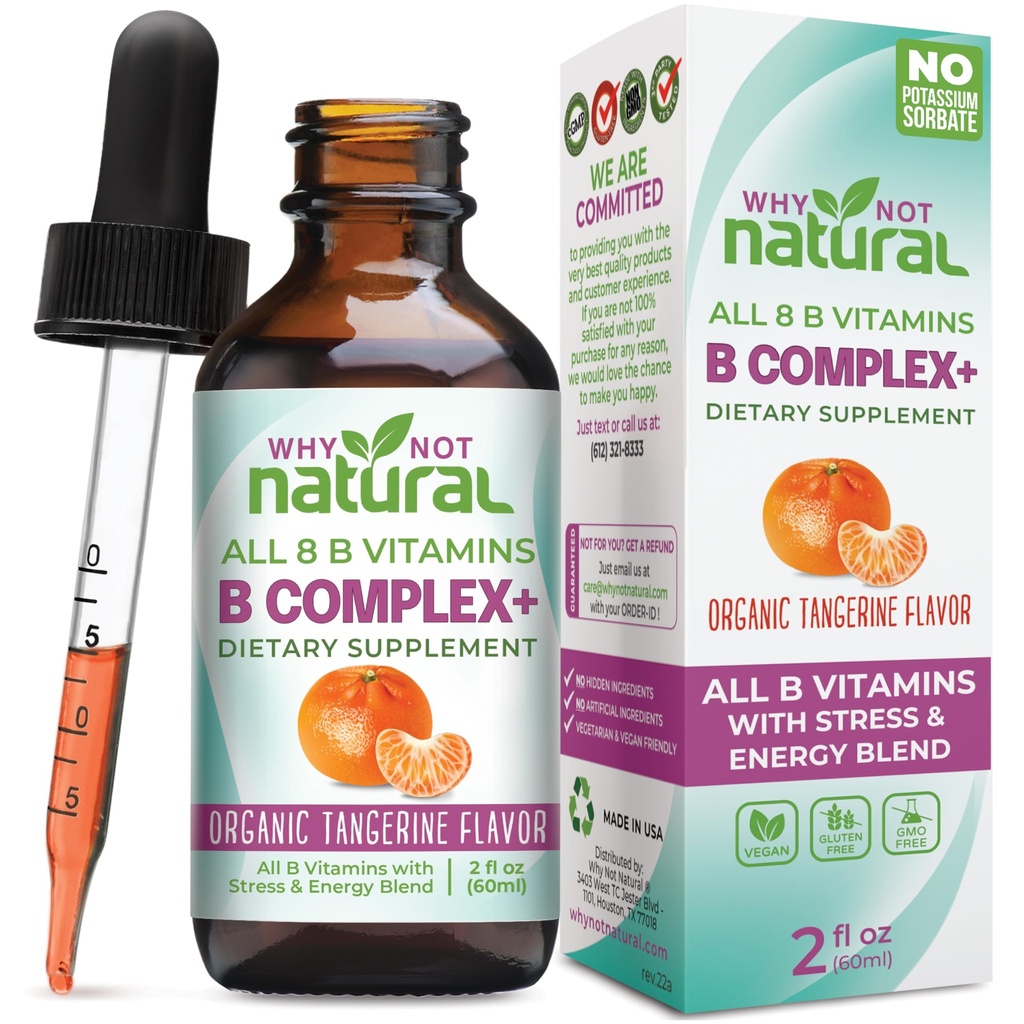 Hvorfor ikke naturlige vitamin B Complex flydende dråber - tillæg for kvinder - Veganske og sublinguale former af B1 B2 B3 B5 B6 biotin folat og cholin - Plus blend for energistøtte
