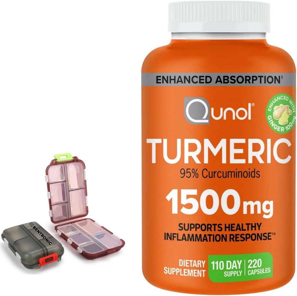 Gurkemeje 1500mg tillæg, 95% Curcuminoider, 220 kapsler (110- Day Supply) med to (2) rejse pilsager.