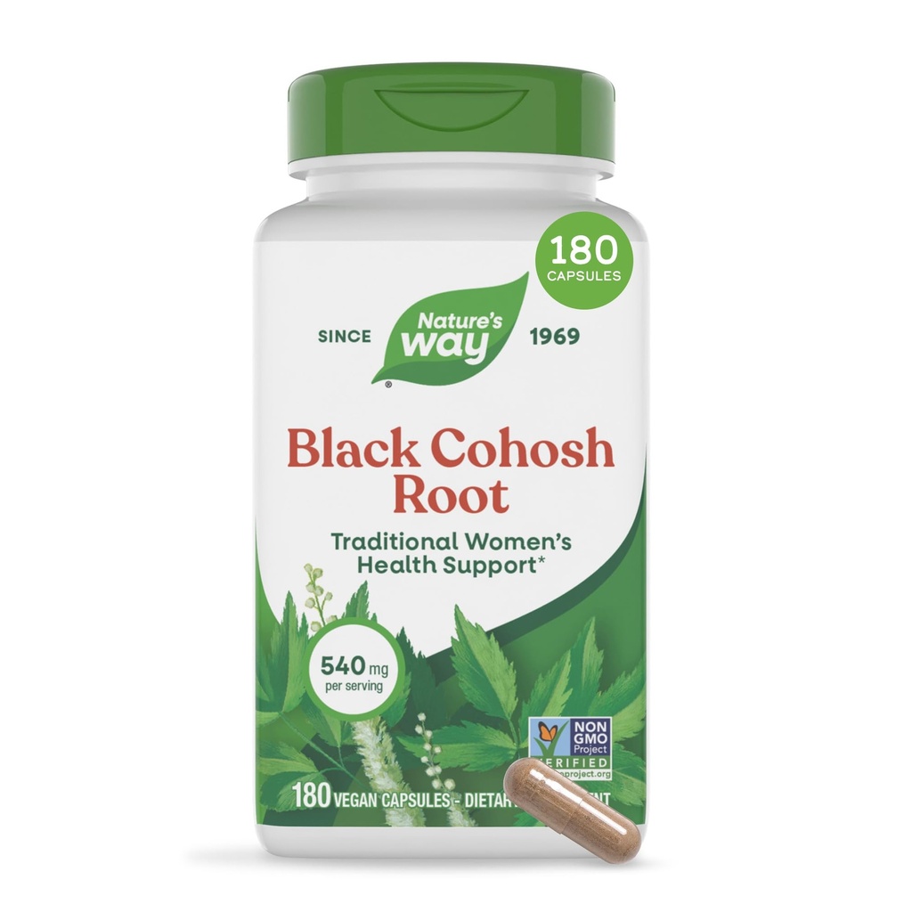 Nature 's Way Black Cohosh Root, Traditional Support for Women' s Health *, 540 mg per Serving, Non- GMO Project Verified, 180 Kapsler