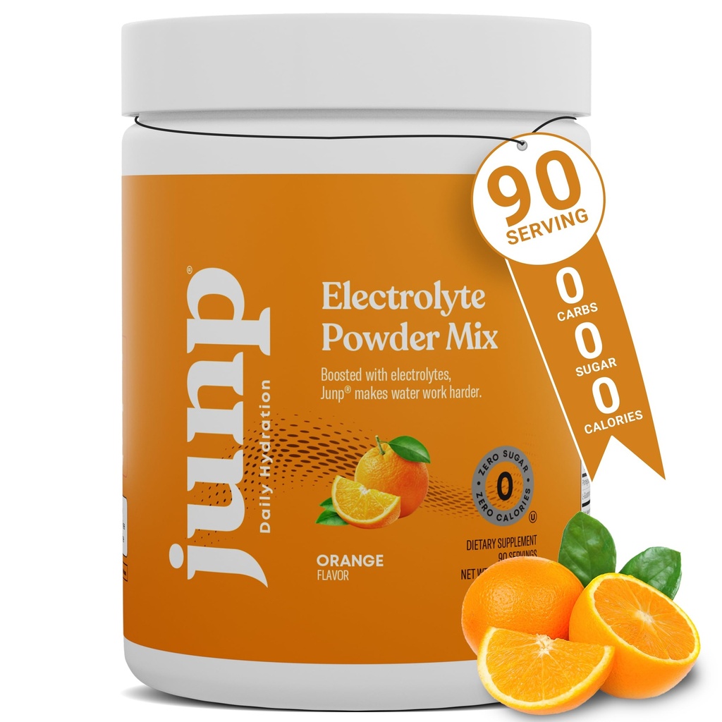 JUNP Electrolytes Powder No Sugar No Carbs, Sweet Tangy Citrus Orange Keto Electrolyte Drink Mix, Kalium & Salt Hydration Powder Electrolytes Zero Calorie Sugar Free Electrolyte Powder, 90 Servering