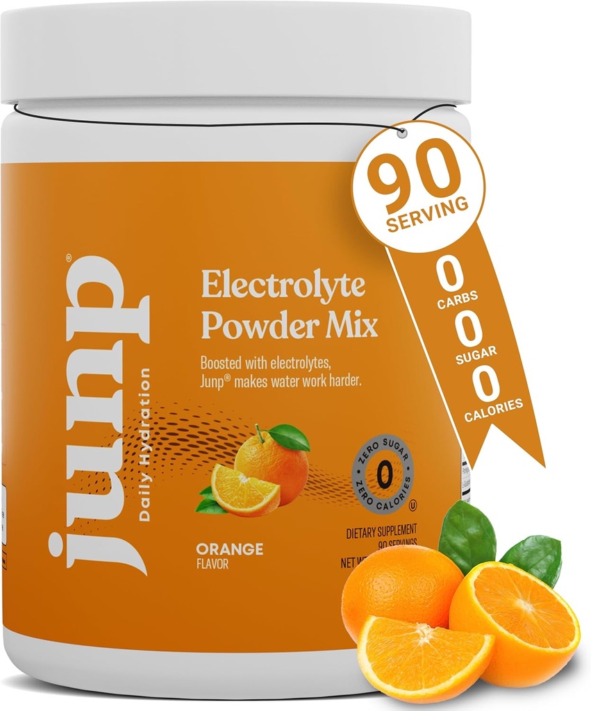 JUNP Electrolytes Powder No Sugar No Carbs, Sweet Tangy Citrus Orange Keto Electrolyte Drink Mix, Kalium & Salt Hydration Powder Electrolytes Zero Calorie Sugar Free Electrolyte Powder, 90 Servering