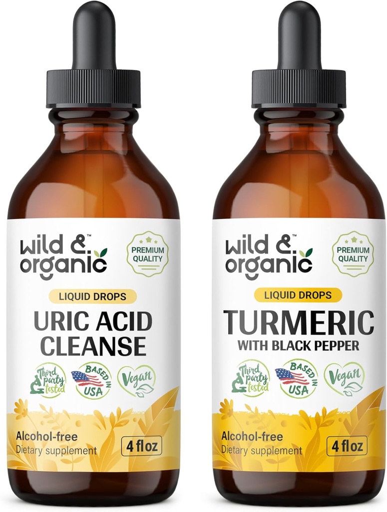 Wild & Organic Uric Acid Cleanse Tinktur 4 fl oz & Turmerisk Tinktur 4 fl oz