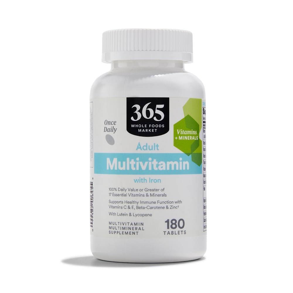 365 af Whole Foods Market, Voksen Multivitamin med jern, 17 essentielle vitaminer og mineraler, 180 tabletter