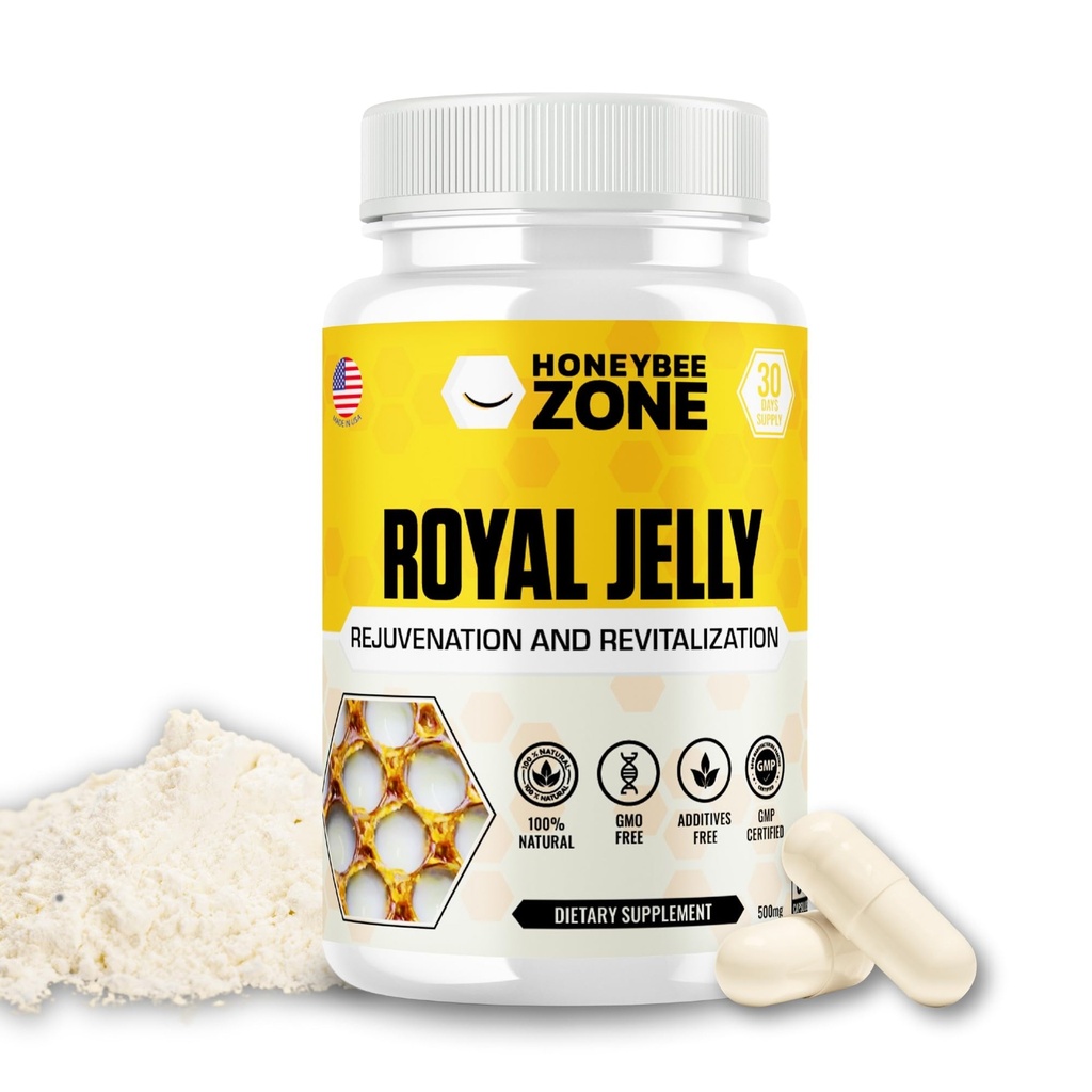 Royal Jelly Capsules - 500 mg energi, glødende hud og hjerne booster Supplement 124; Non-GMO, Gluten- fri, 60 Easy- to- synke Veggie kapsler