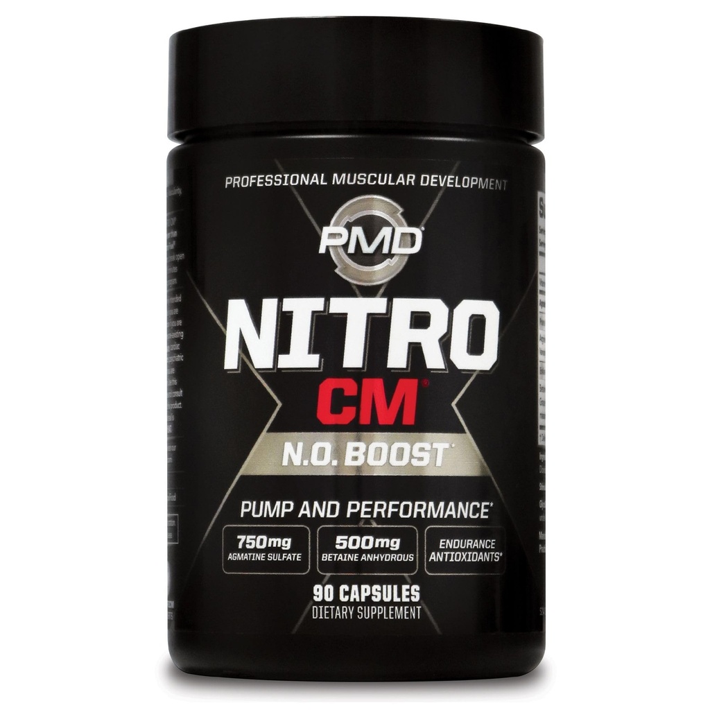 PMD Sports Nitro cm - Nitrooxid med Agmatine Pre Workout Supplement - Muscle Growth Pre Workout med L Arginin - Endurance Boost til hardcore øvelse, træning og Bodybuilding - 90 kapsler