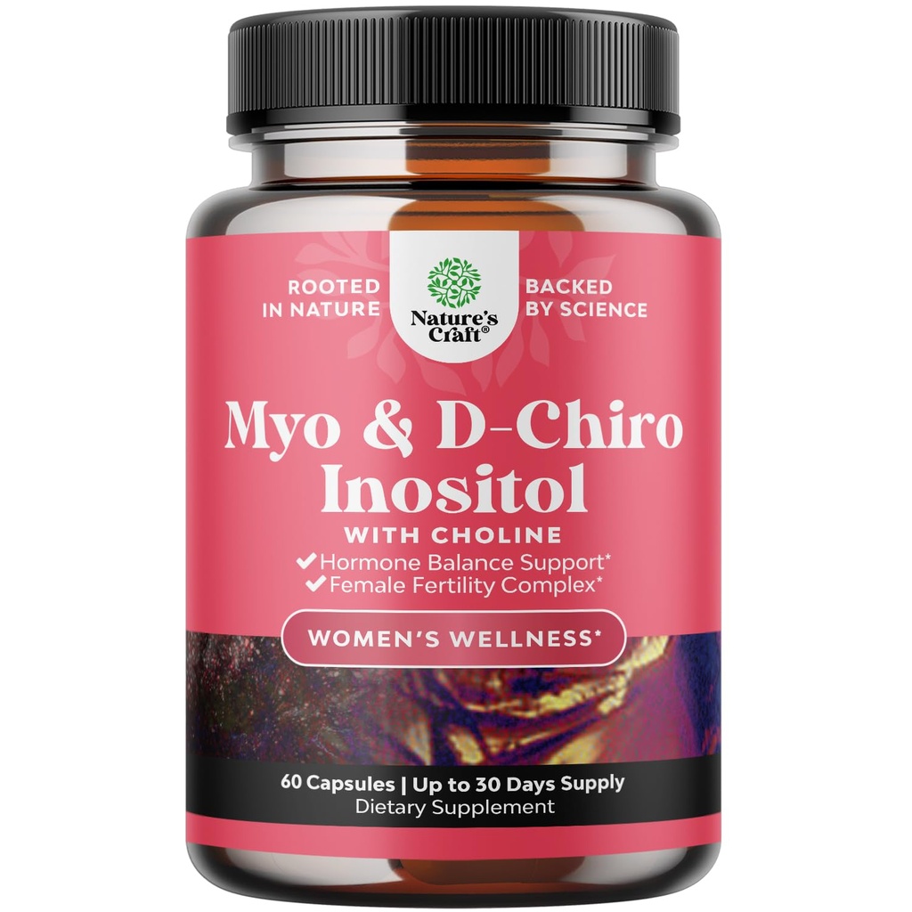 Myo- Inositol & D- Chiro Inositol Supplement for kvinder - Cholin supplement til regulere menstruationscyklus, fertilitet & Hormonal balance - Dame Hormone Balance Kapsler med Myo & D- Chiro - 60 Caps