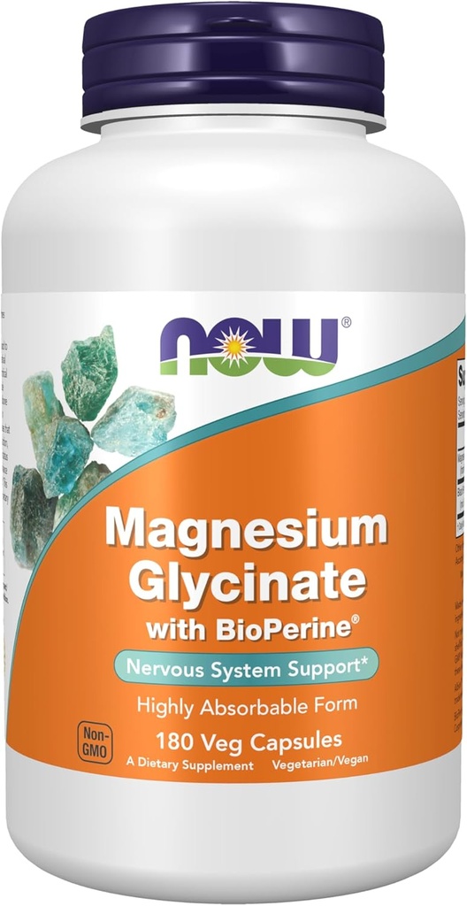 Now Supplements, Magnesium Glycinat med BioPerine, 180 Veg Kapsler