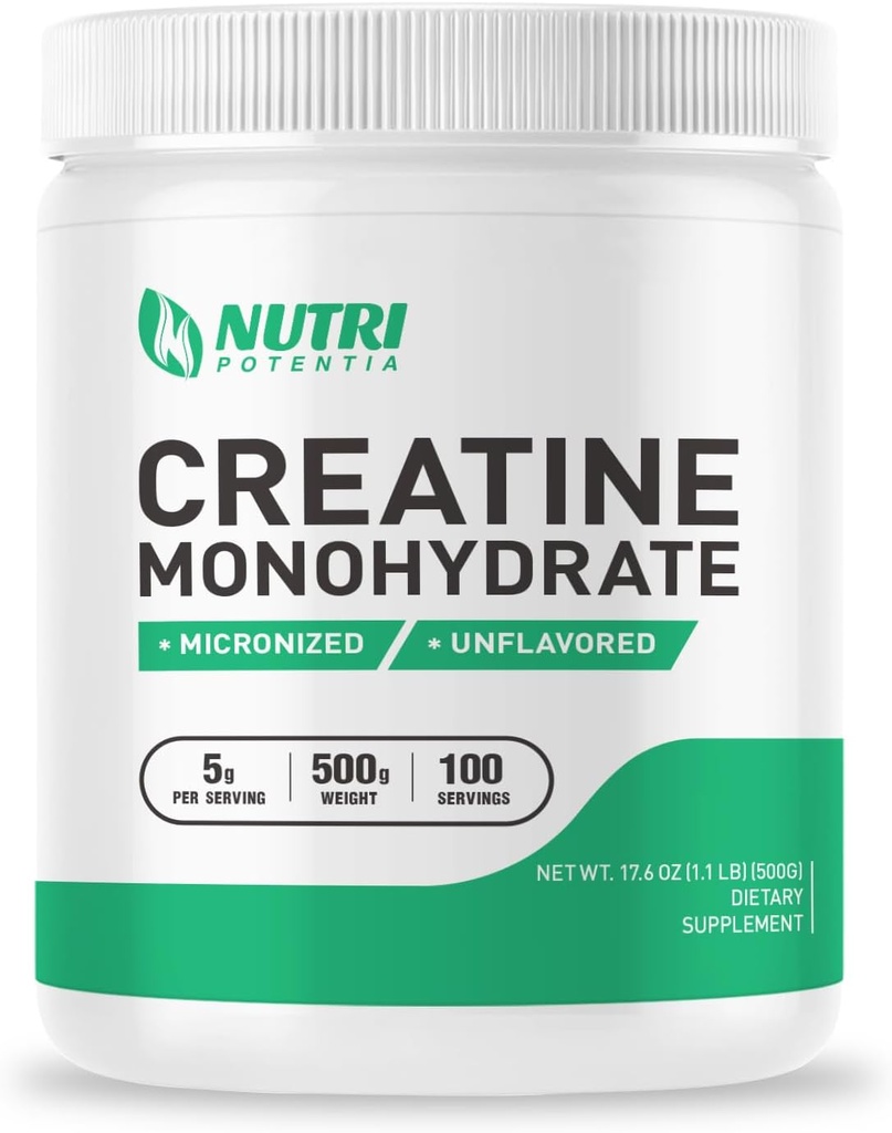 Creatin monohydrat pulver 500g, Pure Mikroniseret Creatin kosttilskud til mænd og kvinder Building Muskel, Pre & Post Workout Kosttilskud, Vegan, Unflavored - 100 Servering (1.1Lb)