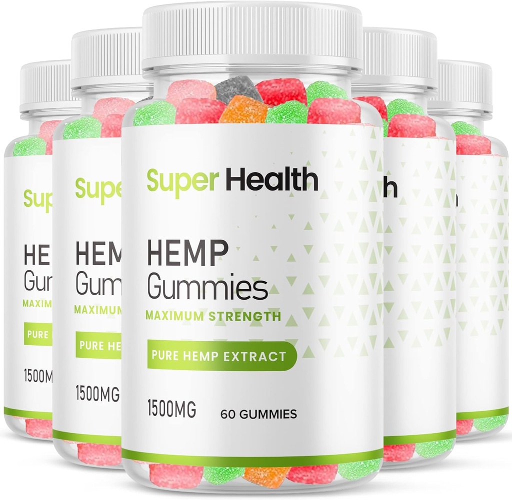 (5 Pack) Super Health Hamp Gummies - Official Formel - Super Health Gummies Extra Strength med 25mg Per Gummy og 1500mg per flaske, Assorterede Arme Gummies Maksimal Styrke Ny 2023 (300 Gummies)