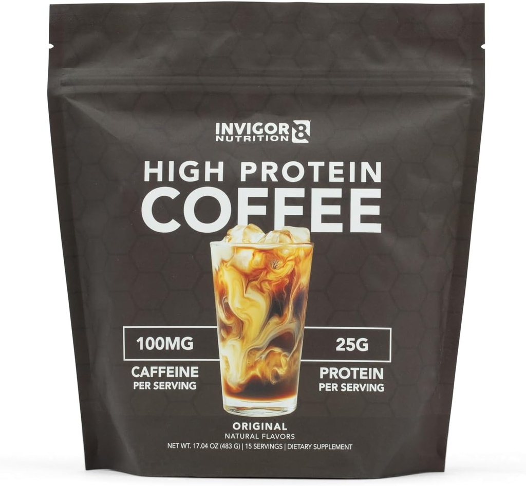 INVIGOR8 High Protein Coffee Powder 25 Grams Whey Isolate100mg Natural Green Tea Koffein Removal 124; 0 Tilføjet sukker Keto Gluten Gratis 99,9% Lactose Gratis • 124; Hot eller Iced15 Servering 15 Servering (17 OZ, Original)