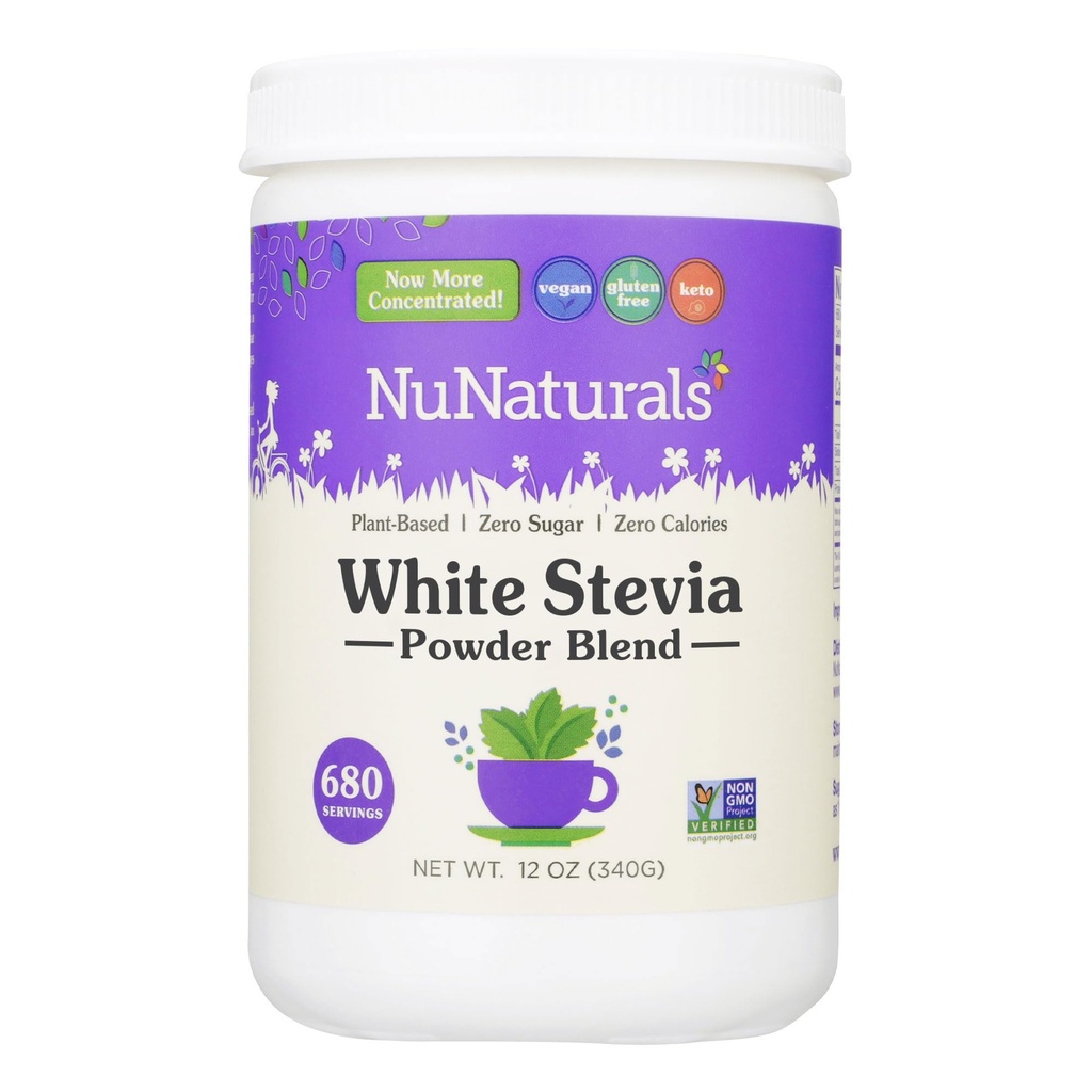 NuNaturals White Stevia Powder Blend, Plant- baseret sukker substitut, Zero Calorie Sweetener, 12 oz