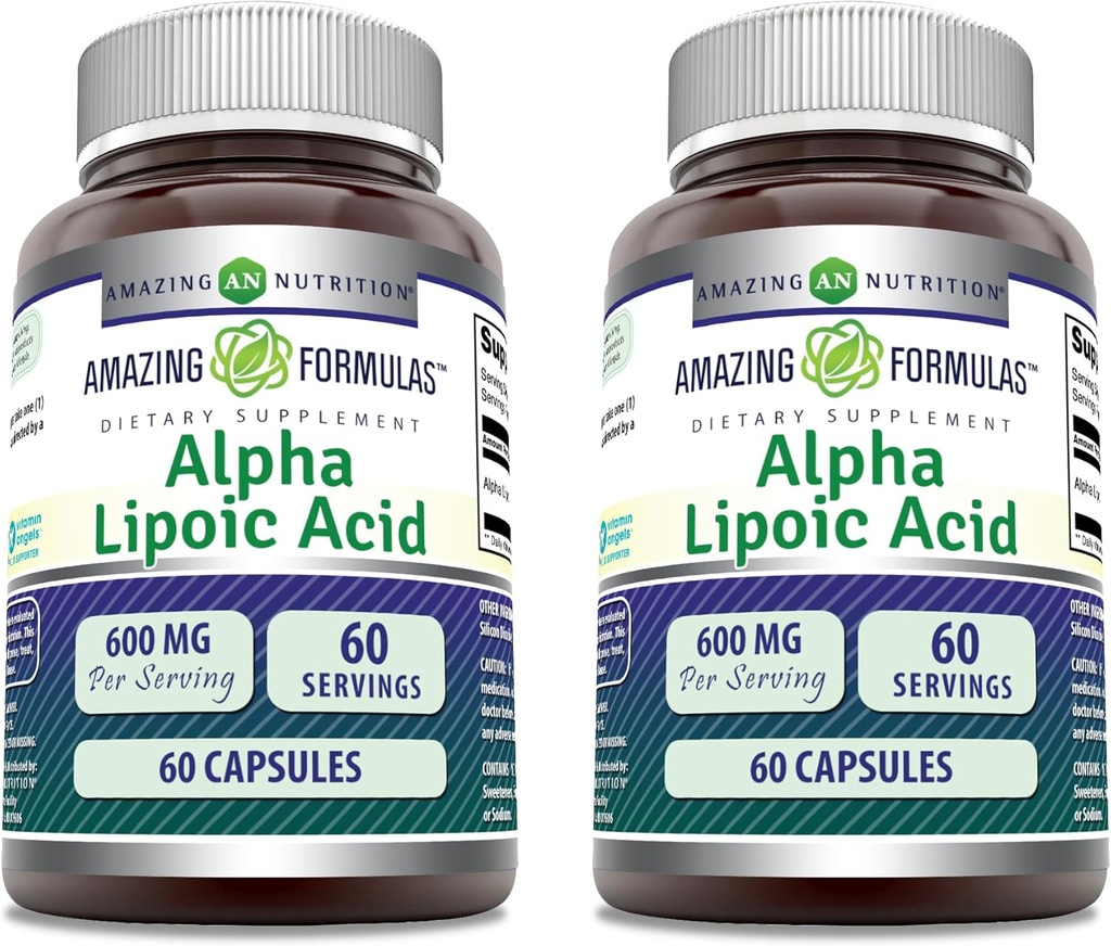 Amazing Formulas Alpha Lipoic Acid Note 124; 600 Mg Per Serving Supplement Supplement 124; Kapsler Note 124; Non- GMO Note 124; Gluten Free Note 124; Lavet i USA (60